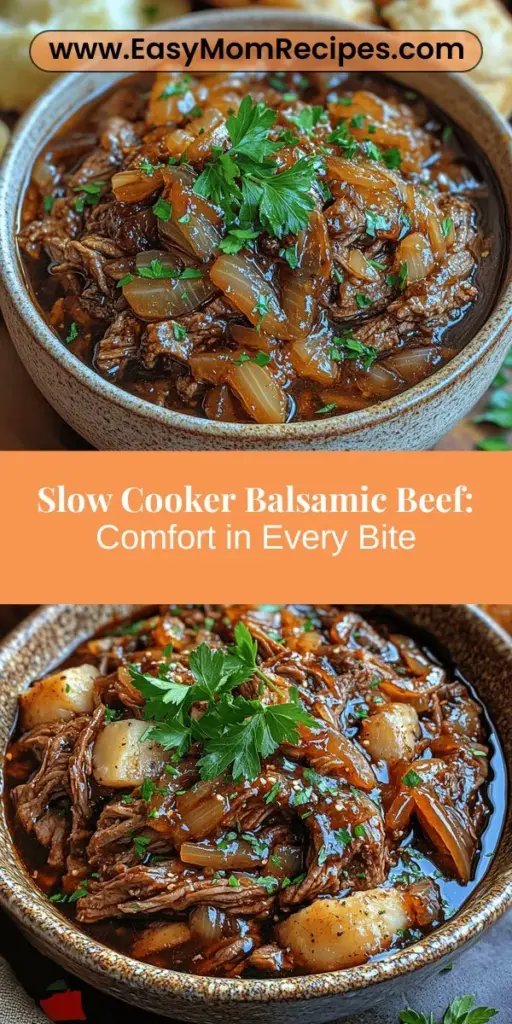 Discover the warmth and comfort of Savory Slow Cooker Balsamic Beef, a delightful dish that transforms tender beef chuck roast into a flavorful sensation. This recipe highlights essential ingredients like balsamic vinegar, brown sugar, and aromatic garlic and onion, resulting in a rich sauce that melts in your mouth. With a simple slow cooking process, you can create a meal that's perfect for family gatherings or cozy dinners. Elevate your cooking experience with this savory delight!