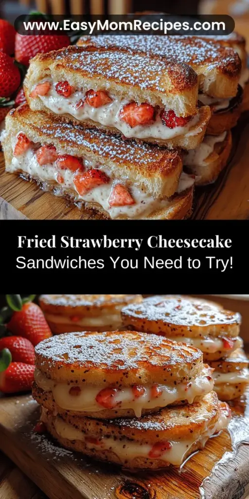 Treat yourself to a culinary delight with Fried Strawberry Cheesecake Sandwiches! This unique dessert combines the creamy goodness of cheesecake with sweet strawberries, encased in a crispy, golden coating. Perfect for parties or weekend brunch, these sandwiches are easy to make and guaranteed to impress your guests. Enjoy the delightful contrast of textures and flavors that will take you back to summer picnics. Dive into this indulgent treat and experience the joy of homemade desserts!