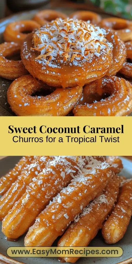 Indulge in the tropical flavors of Coconut Caramel Churros with this delightful recipe that transforms a classic treat into something extraordinary. Experience the perfect balance of crispy, golden dough and creamy coconut caramel, accompanied by a touch of cinnamon and toasted coconut for added texture. Making churros at home is rewarding and allows for personalization. Gather your loved ones and create delicious memories with these sweet, irresistible delights!