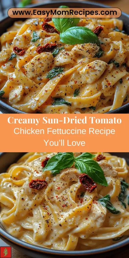 Elevate your dinner game with this Creamy Sun-Dried Tomato and Chicken Fettuccine recipe, combining creamy indulgence with vibrant flavors! Perfect for weeknight meals or special gatherings, this dish features tender fettuccine enveloped in a rich sauce made with sun-dried tomatoes, spinach, and lean chicken. It's not only delicious but also packed with nutritious ingredients. Discover the joy of making this comforting favorite that will warm your soul and satisfy your taste buds.