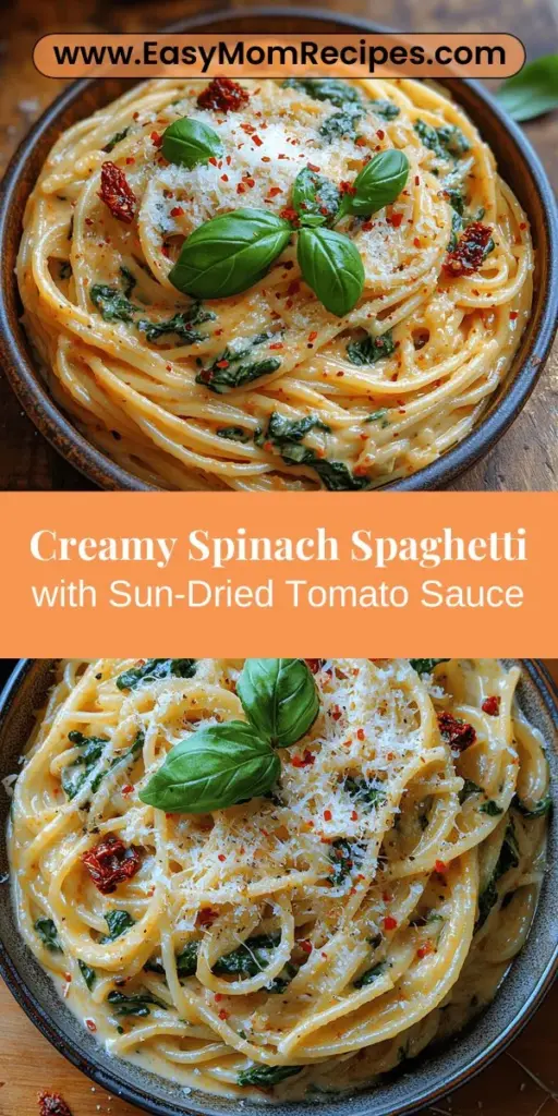 Discover the joy of cooking with our Spinach & Spaghetti Delight featuring a rich Sun-Dried Tomato Cream Sauce. This nutritious dish combines al dente spaghetti, fresh spinach, and tangy sun-dried tomatoes, wrapped in a velvety sauce that's both delightful and healthy. Perfect for family dinners or special gatherings, this recipe is versatile enough to suit various dietary needs. Follow our detailed guide for preparation tips and variations to make it your own. Enjoy a tasty meal that celebrates fresh ingredients and Italian culinary traditions!