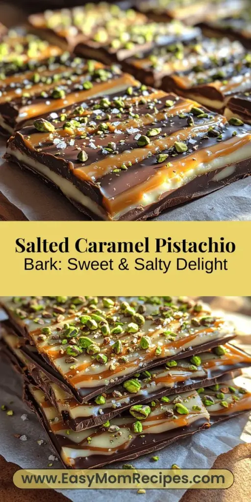 Discover the delectable Nutty Bliss Salted Caramel Pistachio Bark, a perfect blend of rich dark chocolate, creamy white chocolate, crunchy pistachios, and a hint of sweet caramel. Perfect for celebrations or a sweet snack, this easy-to-follow recipe impresses with its delightful flavors and textures. Elevate your dessert game and enjoy the satisfaction of creating a treat that's as beautiful as it is delicious. Perfect for gifting or sharing with loved ones!