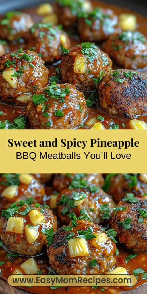 Discover the perfect blend of sweet and savory with these Sweet & Spicy Pineapple BBQ Meatballs! This delicious recipe is ideal for family dinners, summer barbecues, or holiday gatherings. Combining juicy meatballs with a tantalizing pineapple BBQ sauce, it's a dish that will impress everyone at the table. Versatile and easy to customize, you can use ground beef or turkey to suit your taste. Get ready to elevate your meal with this exciting fusion of flavors!
