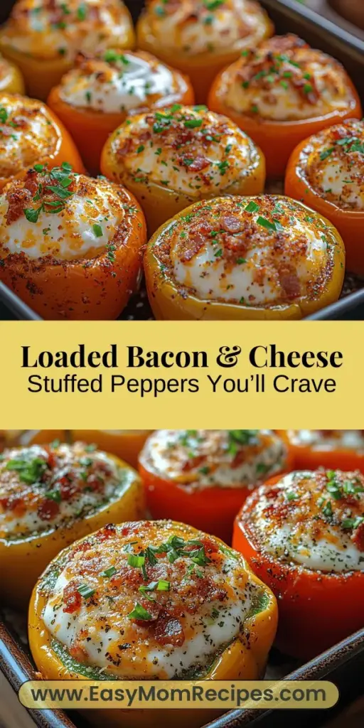 Discover the perfect blend of flavors with Loaded Bacon & Cheese Stuffed Peppers, a vibrant and comforting dish that everyone will love. These hearty peppers are packed with a creamy mixture of cream cheese, sharp cheddar, mozzarella, and crispy bacon, creating a mouthwatering experience in every bite. Ideal for family dinners, parties, or game days, this recipe allows for endless customization and ensures a satisfying meal that is both nutritious and indulgent. Try it out and elevate your cooking game!