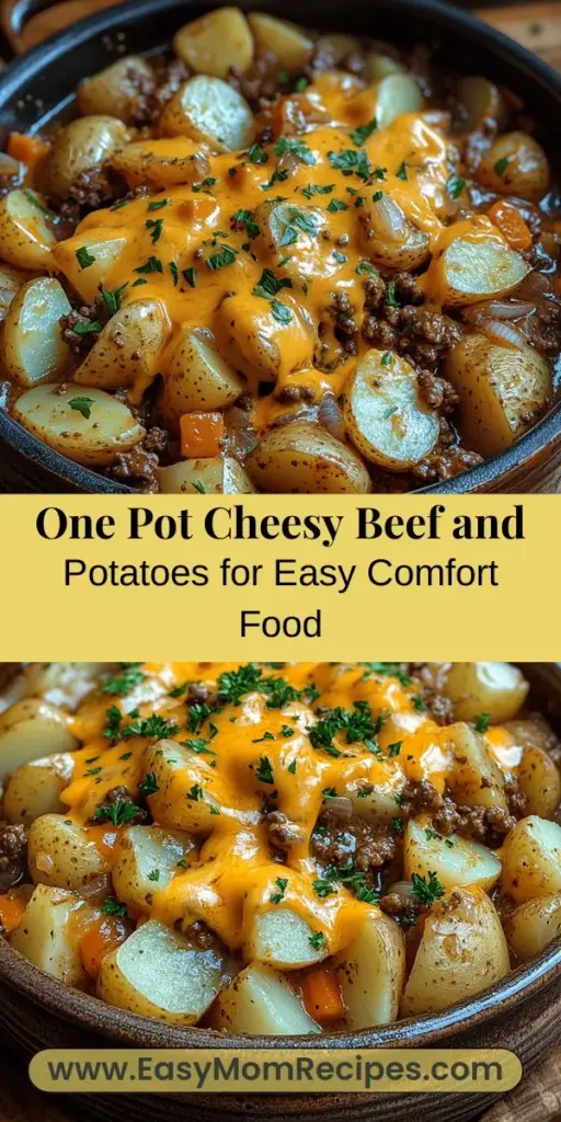 Discover the ultimate comfort food with Cheesy One Pot Beef and Potatoes! This easy-to-make dish combines savory ground beef, tender potatoes, and gooey cheese, all cooked in just one pot for minimal cleanup. Perfect for busy weeknights or family gatherings, this recipe is not only delicious but also customizable to suit your tastes. Enjoy a hearty meal that warms the soul and brings everyone together at the table. Embrace the simplicity and flavor of this one-pot wonder today!