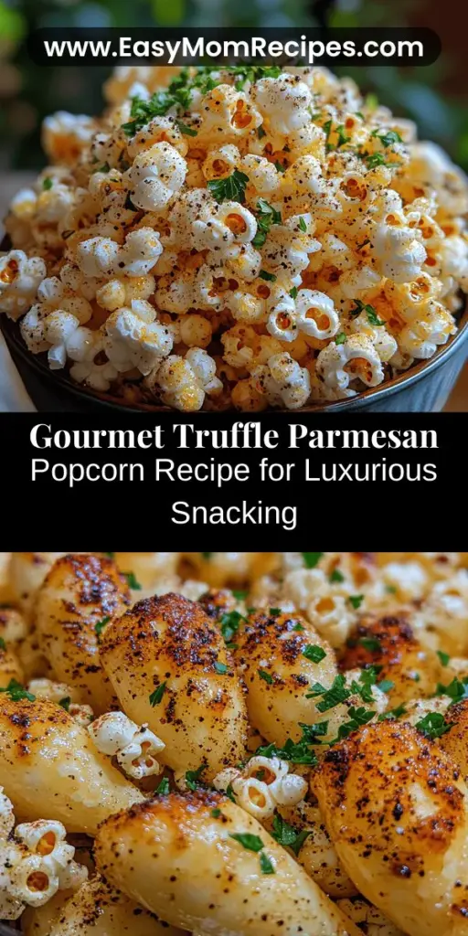 Discover the luxurious taste of homemade Truffle Parmesan Popcorn, the perfect gourmet snack for any occasion. Elevate your movie nights or gatherings with this easy recipe that combines the rich aroma of truffle oil with the savory flavor of freshly grated Parmesan cheese. Made with simple ingredients like high-quality popcorn kernels, coconut oil, and seasonings, this snack is not only delicious but also a healthier alternative to store-bought options. Impress your guests and indulge your cravings with this elegant twist on a classic favorite!