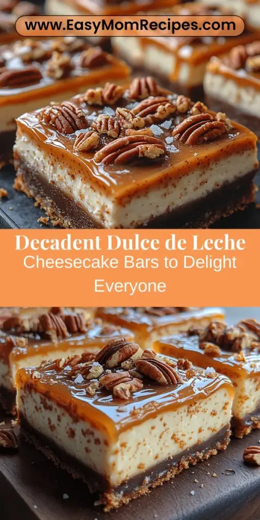 Indulge in the creamy goodness of decadent dulce de leche cheesecake bars! These delightful treats combine smooth cheesecake with rich dulce de leche, all resting on a buttery graham cracker crust. Perfect for any occasion, each bite offers a harmonious blend of flavors and textures. Learn how to craft the perfect crust and filling, and discover tips for stunning presentation and customization. Get ready to impress your guests with this heavenly dessert!
