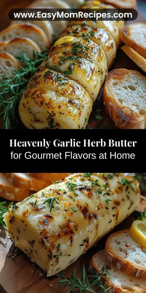 Discover the delicious world of infused butters with this Heavenly Roasted Garlic & Herb Butter recipe. Perfect for enhancing everything from warm bread to grilled meats, this butter combines sweet roasted garlic with fresh herbs and a hint of lemon zest. It's not just flavorful but packed with health benefits, too! Easy to make, this versatile butter is a must-try for any home cook looking to elevate their dishes. Enjoy the rich flavors in a simple, gourmet spread you can customize to your taste.