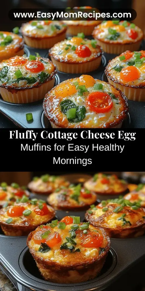 Start your morning right with Fluffy Cottage Cheese Egg Muffins! This easy and nutritious recipe combines eggs, cottage cheese, and fresh veggies like spinach, cherry tomatoes, and bell peppers for a delightful breakfast. Packed with protein and essential nutrients, these muffins are perfect for meal prep and busy lifestyles. Enjoy them warm or grab one on the go for a satisfying, wholesome start to your day. Explore the joy of healthy eating with this delicious muffin recipe!