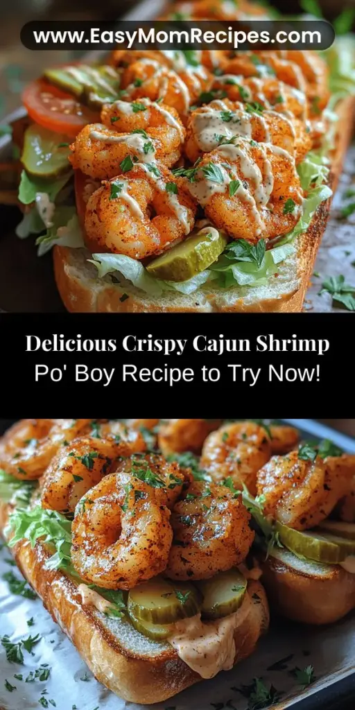 Dive into the delicious world of Louisiana cuisine with a Crispy Cajun Shrimp Po’ Boy! This classic sandwich, hailing from New Orleans, blends perfectly fried shrimp seasoned with vibrant Cajun spices, all stuffed into a soft French baguette. Discover the rich history behind this dish, the essential ingredients, and easy preparation steps. With creamy remoulade and fresh toppings, this flavorful meal is perfect for any occasion and sure to impress your family and friends.