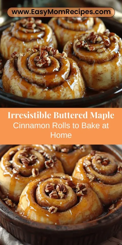 Indulge in the warm, gooey delight of Buttered Maple Cinnamon Rolls, a perfect homemade treat for any occasion! These rolls bring together rich butter, sweet maple syrup, and aromatic cinnamon for an unforgettable flavor experience. Not only are they a joy to make, but they also fill your kitchen with delightful aromas as they bake. Customize them with your favorite fillings and toppings for a personal twist. Share these golden rolls with family and friends, and savor the simple pleasure of homemade goodness.