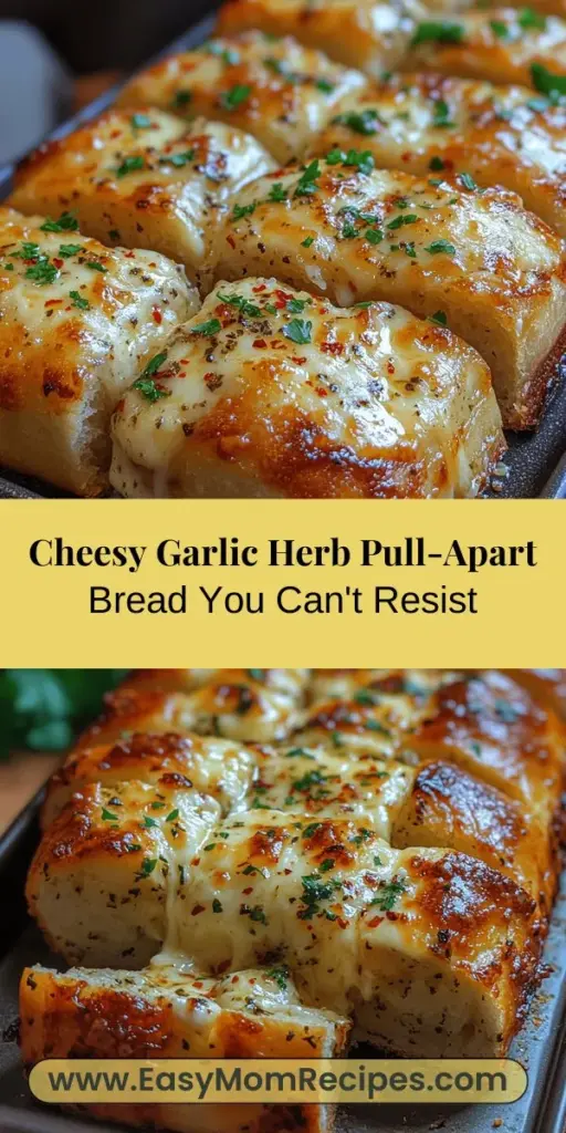 Discover the irresistible charm of Cheesy Garlic Herb Pull-Apart Bread with this delightful recipe that's perfect for any gathering. This loaf invites you to share and indulge with friends and family as you tear off gooey, cheese-filled pieces. Easy to prepare and packed with rich flavors of garlic, fresh herbs, and melty cheese, it’s sure to be the showstopper at your table. Gather around and enjoy this comforting dish that brings everyone together.
