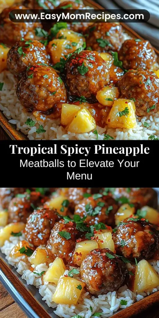 Discover the vibrant flavors of Spicy Pineapple Glazed Meatballs, a delicious fusion of sweet and spicy that will elevate your dining experience. Perfect as an appetizer, main course, or snack, these tender meatballs shine with a luscious pineapple glaze that balances tropical sweetness with a delightful kick. Made from fresh ingredients, this recipe not only tantalizes the taste buds but also provides nutritional benefits. Join the culinary adventure and impress your guests with this irresistible dish!