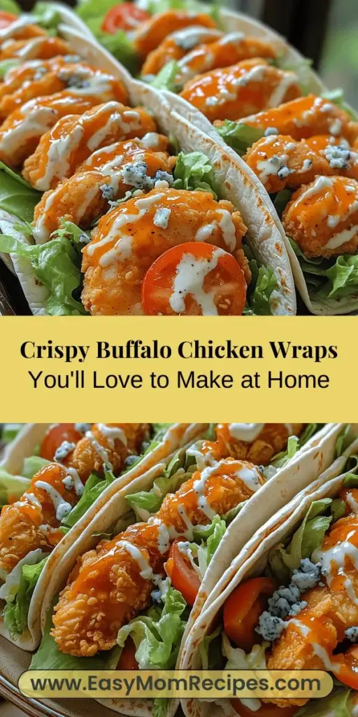 Discover the ultimate recipe for crispy buffalo chicken wraps that will elevate your meals for any occasion! These wraps combine tender, juicy chicken tenders coated in a crunchy panko breadcrumb crust with zesty buffalo sauce and fresh veggies like lettuce and tomatoes, all wrapped in a soft tortilla. Perfect for lunch, dinner, or parties, this customizable dish is sure to impress family and friends with its bold flavors and satisfying crunch. Enjoy a homemade classic that’s easy to prepare and bursts with deliciousness!