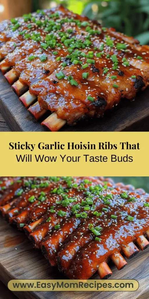 Discover the ultimate comfort food with this Sticky Garlic Hoisin Ribs recipe! Combining sweet and savory flavors, these tender baby back ribs are marinated in a delicious hoisin sauce blend, making them irresistibly sticky and packed with flavor. Perfect for any gathering, this straightforward recipe allows both novice and seasoned cooks to impress their guests. Elevate your dining experience and enjoy the mouthwatering taste that brings everyone together at the table!