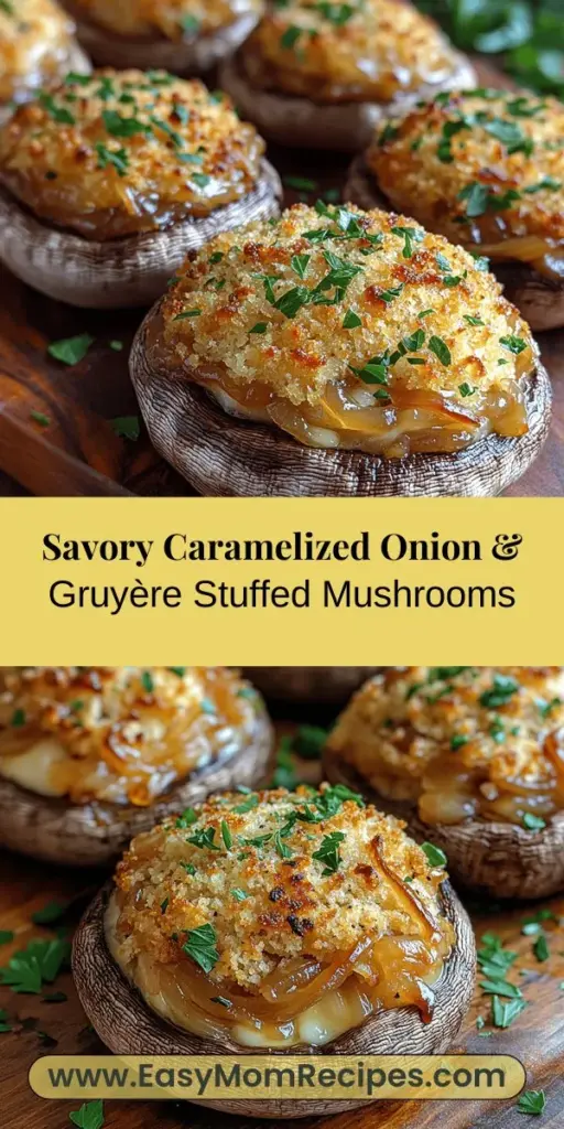 Discover the irresistible blend of flavors in Caramelized Onion & Gruyère Stuffed Mushrooms, an appetizer that impresses at any gathering. The sweet, rich caramelized onions paired with nutty Gruyère cheese create a delightfully sophisticated dish. This guide walks you through selecting fresh ingredients, preparing, and baking your mushrooms to perfection. Customize your stuffing with herbs, veggies, or meats for a unique twist. Perfect for dinner parties or cozy family meals!