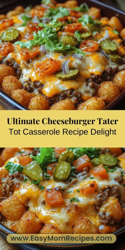 Discover the ultimate comfort food with this delicious cheeseburger tater tot casserole. Combining the savory flavors of a classic cheeseburger with the crispy texture of tater tots, this dish is quick and easy to make. Perfect for family dinners or game day gatherings, it features ground beef, creamy soup, and a melty cheese blend, all topped with golden tater tots. Customize it with your favorite ingredients for a meal that everyone will love. Enjoy the warmth and satisfaction of this delightful casserole!