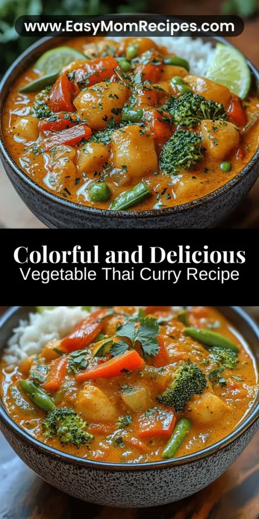 Discover the vibrant and nutritious flavors of Thai cuisine with this delicious vegetable Thai curry recipe. Highlighting an array of colorful vegetables simmered in a creamy coconut sauce, this dish is perfect for plant-based eaters and curry enthusiasts alike. Easy to make and packed with health benefits, it offers a delightful balance of sweet, spicy, and salty flavors. Perfectly served over jasmine rice, this meal promises to nourish both body and soul while bringing your family and friends together.