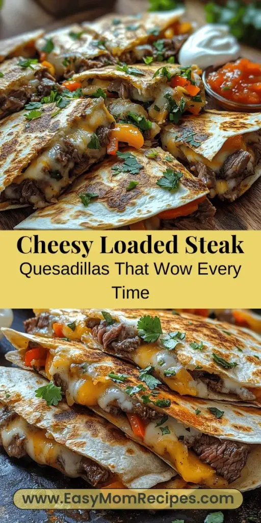 Indulge in the savory delight of Loaded Steak & Cheese Quesadillas! Picture juicy marinated flank steak, colorful peppers, and a melty mix of cheeses wrapped in a warm tortilla. This crowd-pleasing recipe is perfect for game nights, family dinners, or satisfying cravings. With tips on marinating, sautéing veggies, and assembling the perfect quesadilla, you’ll create a mouthwatering dish that combines flavor, nutrition, and culinary creativity. Perfect for any occasion!