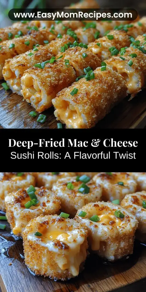 Discover the mouthwatering world of deep-fried mac & cheese sushi rolls, where comfort food meets fusion cuisine! This unique dish brings together creamy macaroni and cheese wrapped in nori, then deep-fried to a crispy, golden perfection. Learn about the essential ingredients, from sharp cheddar to panko breadcrumbs, and follow our simple step-by-step guide to create these delicious rolls. Perfect as a fun appetizer or indulgent snack, this recipe is sure to impress anyone who loves bold flavors and creative cooking. Dive in and transform your kitchen into a fusion paradise!