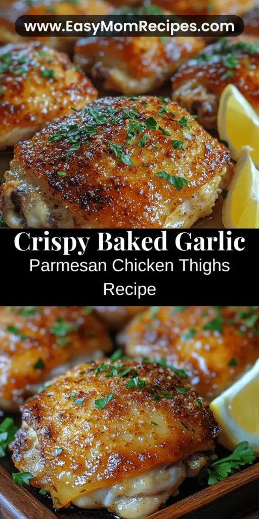 Discover the delightful flavors of Baked Garlic Parmesan Chicken Thighs, a dish perfect for weeknight dinners or special gatherings. This recipe features juicy chicken thighs coated in a crunchy mix of garlic, Parmesan, and breadcrumbs, creating an irresistible golden crust. Easy to prepare and packed with protein, this dish combines comfort and culinary flair. Serve it alongside your favorite sides for an unforgettable meal everyone will love. Brighter your dining experience today!