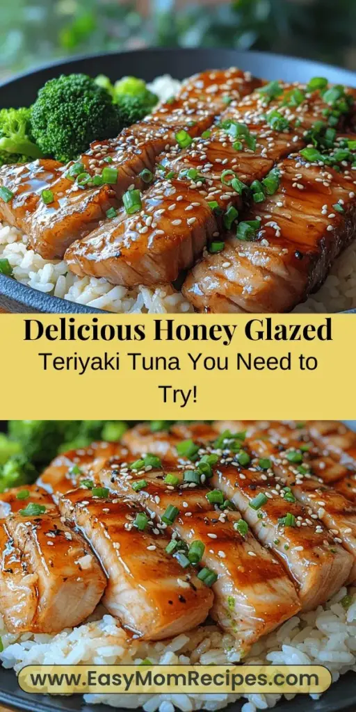 Discover the delightful blend of sweet and savory with this Honey Glazed Teriyaki Tuna recipe. Tuna's meaty texture is enhanced by a rich marinade of soy sauce, honey, garlic, and ginger, creating a dish that’s both visually stunning and packed with flavor. Perfect for any occasion, this simple yet impressive recipe highlights fresh ingredients and offers health benefits like lean protein and omega-3 fatty acids. Elevate your dining experience with this easy-to-follow tutorial and enjoy the culinary joy of homemade teriyaki!