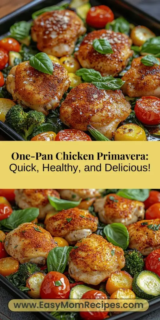 Discover the joy of hassle-free cooking with this One-Pan Crispy Chicken Primavera recipe! Perfect for busy evenings, this dish combines succulent chicken thighs with a vibrant medley of fresh vegetables, all cooked in one pan for maximum flavor and minimal cleanup. Packed with nutrients and bursting with color, it's a wholesome meal that fits seamlessly into any lifestyle. Enjoy this delicious balance of protein and veggies that will leave your family asking for seconds!