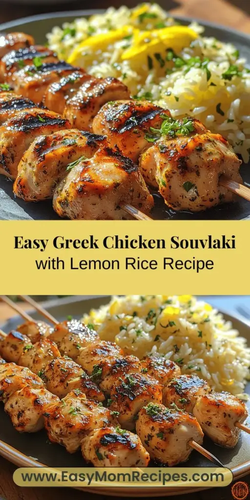 Discover the vibrant flavors of Greek cuisine with this Easy Greek Chicken Souvlaki paired with fluffy Lemon Rice. This delicious recipe highlights marinated grilled chicken skewers, perfect for weeknight dinners or gatherings. Made with fresh ingredients like lemon juice and dried oregano, the souvlaki is juicy and flavorful. The accompanying Lemon Rice, cooked in chicken broth, adds zesty brightness to each bite. Enjoy this delightful meal that celebrates the essence of Greek cooking!