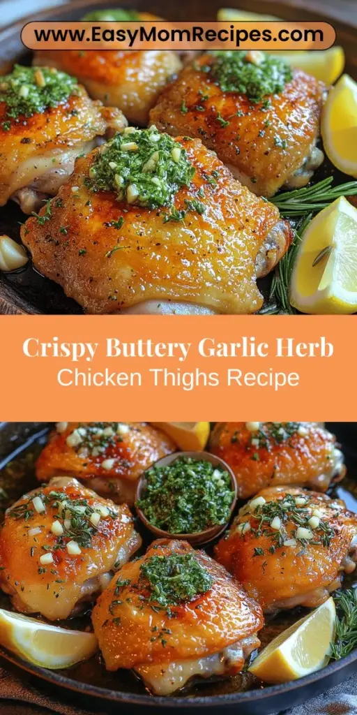 Discover the irresistible flavors of Buttery Garlic Herb Chicken Thighs, a recipe that combines juicy, tender meat with a perfectly crispy skin. Ideal for family dinners or special occasions, this dish features a delightful blend of butter, garlic, fresh herbs, and smoked paprika that makes every bite a taste sensation. With easy preparation steps and accessible ingredients, even novice cooks can achieve a mouthwatering result. Elevate your dining experience with this flavorful chicken dish!