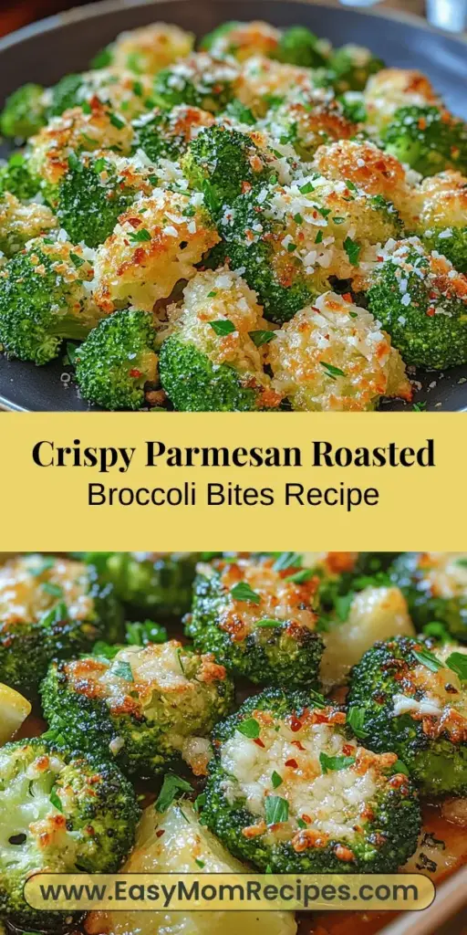 Discover the deliciousness of Parmesan Roasted Broccoli Bites, a crispy and flavorful side dish that's perfect for any occasion. This easy recipe transforms simple broccoli florets into a tasty treat, enhanced by the rich flavors of garlic, Parmesan, and lemon. Packed with nutrients and quick to prepare, these bites are not only a hit at family dinners but also a great way to impress guests. Follow our simple steps to create this nutritious and delightful dish that everyone will love!