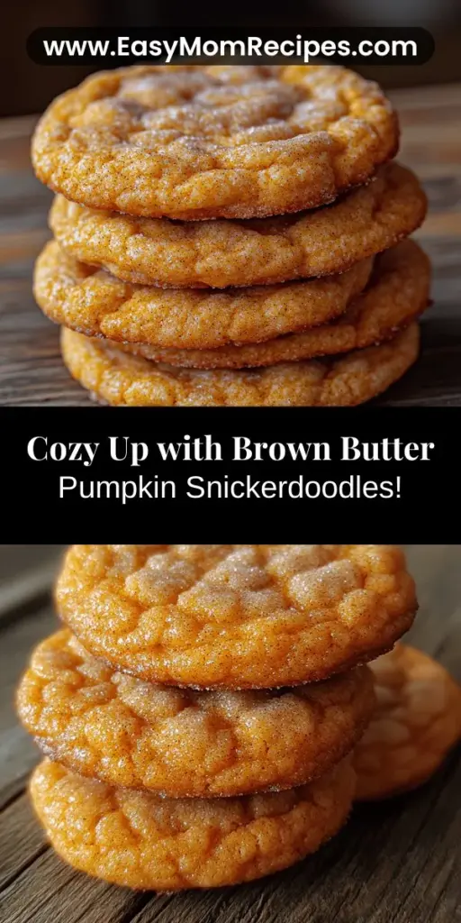 Warm up your autumn with delicious Brown Butter Pumpkin Snickerdoodles, the perfect blend of cozy pumpkin flavor and comforting spices. This cookie recipe features the rich, nutty depth of brown butter, giving a unique twist to the traditional snickerdoodle. With a soft, chewy texture and delightful cinnamon-sugar coating, these cookies are ideal for fall gatherings or enjoying with a warm beverage. Discover the joy of baking with this irresistible treat that captures the essence of the season.