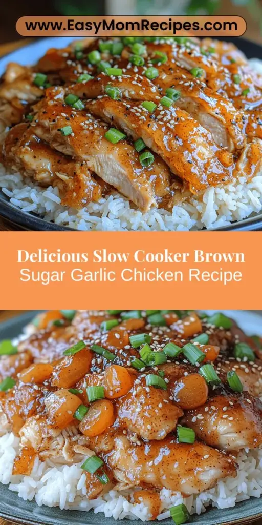 Discover the mouthwatering Sweet & Savory Slow Cooker Brown Sugar Garlic Chicken recipe that balances sweet and savory flavors effortlessly. With tender chicken thighs simmered in a rich sauce, this dish is perfect for any family dinner or meal prep. Enjoy the ease of slow cooking, allowing the ingredients to meld beautifully over time. Customize the recipe with optional ingredients to suit your tastes and impress everyone at the table with a satisfying, flavorful meal.