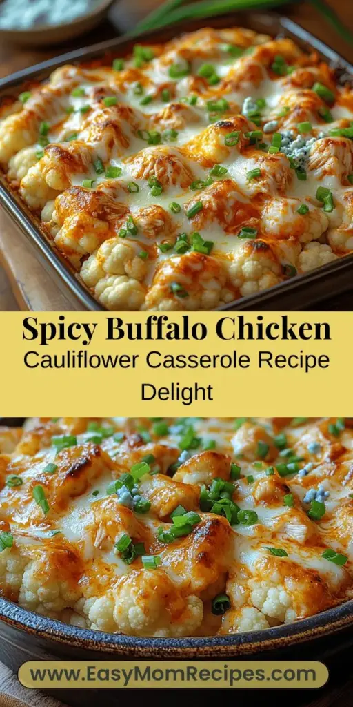 Discover the mouthwatering delight of Fiery Comfort: Creamy Buffalo Chicken Cauliflower Casserole, the perfect blend of spicy buffalo chicken and creamy cauliflower. This healthy twist on traditional comfort food is not only delicious but also quick and easy to prepare, making it ideal for busy weeknights or gatherings with friends. With its balanced flavors from chicken, buffalo sauce, and creamy cheese, this dish will surely become a family favorite. Enjoy a satisfying meal that’s both indulgent and nutritious!