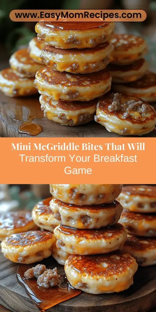 Discover the joy of Mini McGriddle Bites, a delicious twist on the classic breakfast sandwich! These bite-sized treats feature fluffy pancakes filled with savory sausage, melted cheese, and a drizzle of maple syrup, perfect for brunch, family breakfasts, or a quick snack. This article walks you through each step of making them from scratch, with tips on ingredient customization and creative assembly ideas. Elevate your breakfast game with these irresistible bites that everyone will love!