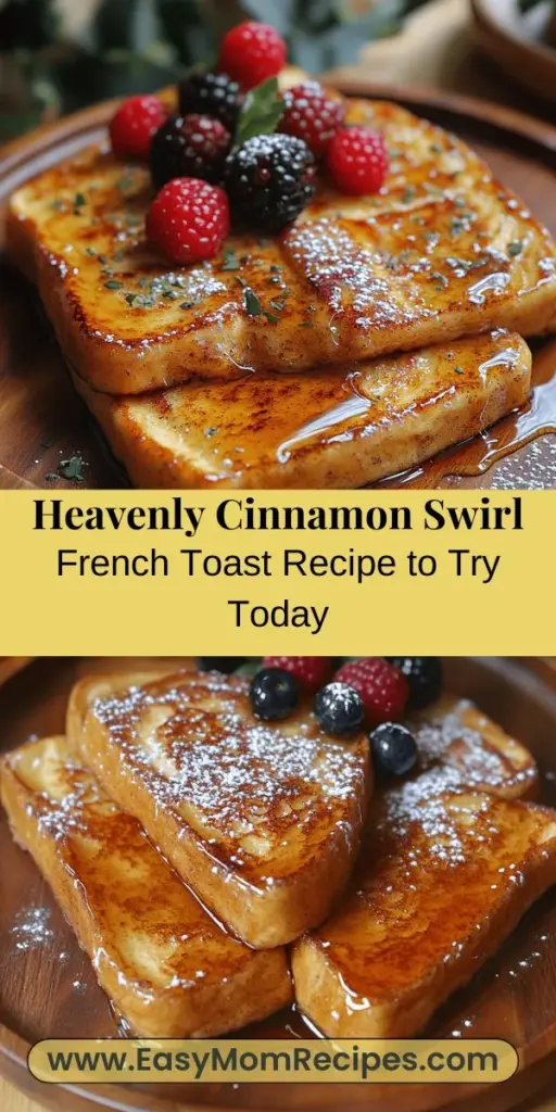 Indulge in the delightful flavors of Heavenly Cinnamon Swirl Stovetop French Toast. This easy-to-make breakfast dish features thick slices of brioche or challah bread, soaked in a rich custard infused with cinnamon and vanilla. Cooked to golden perfection, it's perfect for family gatherings or leisurely mornings. Top with warm maple syrup and fresh berries for an irresistible treat that will quickly become a favorite in your breakfast routine. Embrace comfort and sweetness with every bite!