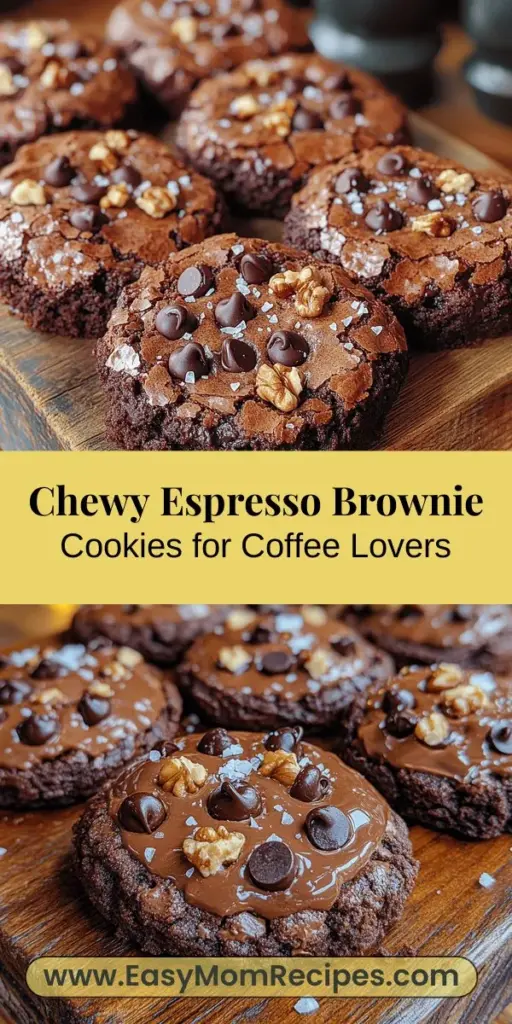 If you're a coffee lover, these Chewy Espresso Brownie Cookies are a dream come true! This delightful treat combines rich espresso and decadent chocolate into a perfectly chewy cookie. Easy to make, this cookie recipe includes essential ingredients like unsalted butter, sugars, eggs, and instant espresso powder to create a unique flavor. Perfect for any occasion, these cookies will impress friends and family, making them a must-try indulgence. Bake, savor, and share the joy of these coffee-infused delights!