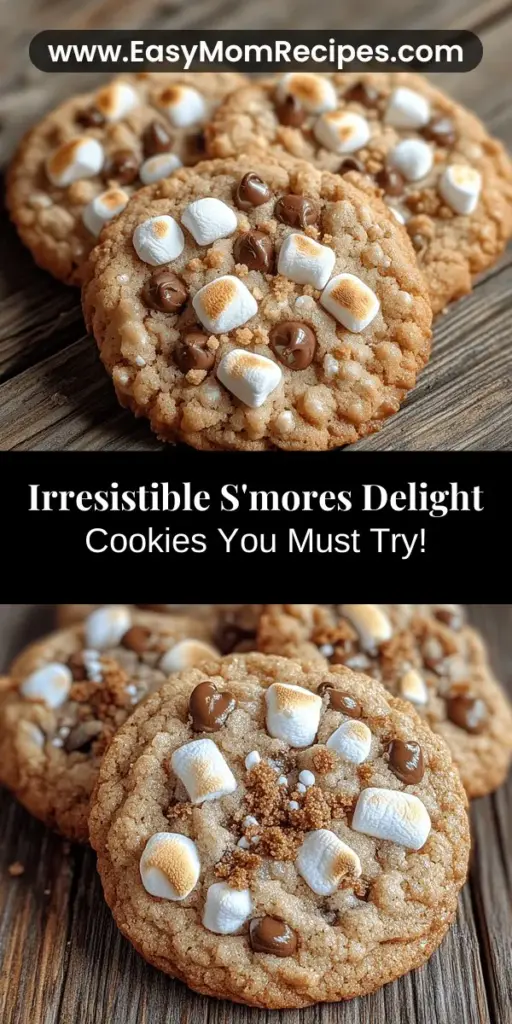 Indulge in the deliciousness of S'mores Delight Cookies, a delightful twist on the classic campfire treat. These soft, chewy cookies are loaded with gooey marshmallows, rich chocolate chips, and crunchy graham cracker crumbs, making them the perfect dessert for any occasion. Whether it's a family movie night or a gathering with friends, these cookies will bring joy to all ages. Easy to make and irresistibly tasty, they're sure to become a favorite in your home!