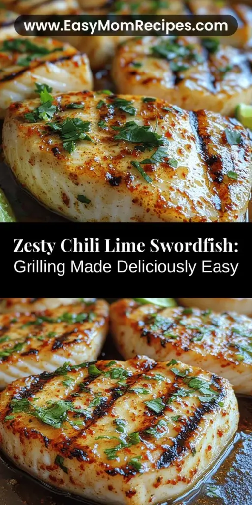 Discover a delicious and healthy grilling option with Zesty Chili Lime Grilled Swordfish. This recipe combines the firm, meaty texture of swordfish with a bright marinade featuring lime juice and chili powder for a perfect balance of flavors. Rich in protein and omega-3 fatty acids, swordfish is also low in mercury, making it a nutritious choice. Ideal for summer cookouts or quick weeknight meals, this dish is easy to prepare and guaranteed to impress your guests.