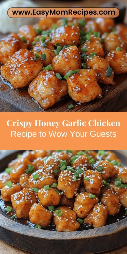 Discover the irresistible Crispy Honey Garlic Chicken, a dish that mixes a crunchy coating with a sweet and savory sauce, perfect for any occasion! This recipe focuses on using juicy boneless chicken thighs, complemented by a flavorful honey garlic sauce. Whether you're hosting friends or preparing a cozy family dinner, this versatile chicken can be served over rice, in salads, or on its own. With easy preparation and frying techniques, bring this delightful dish to your table for a satisfying culinary experience!