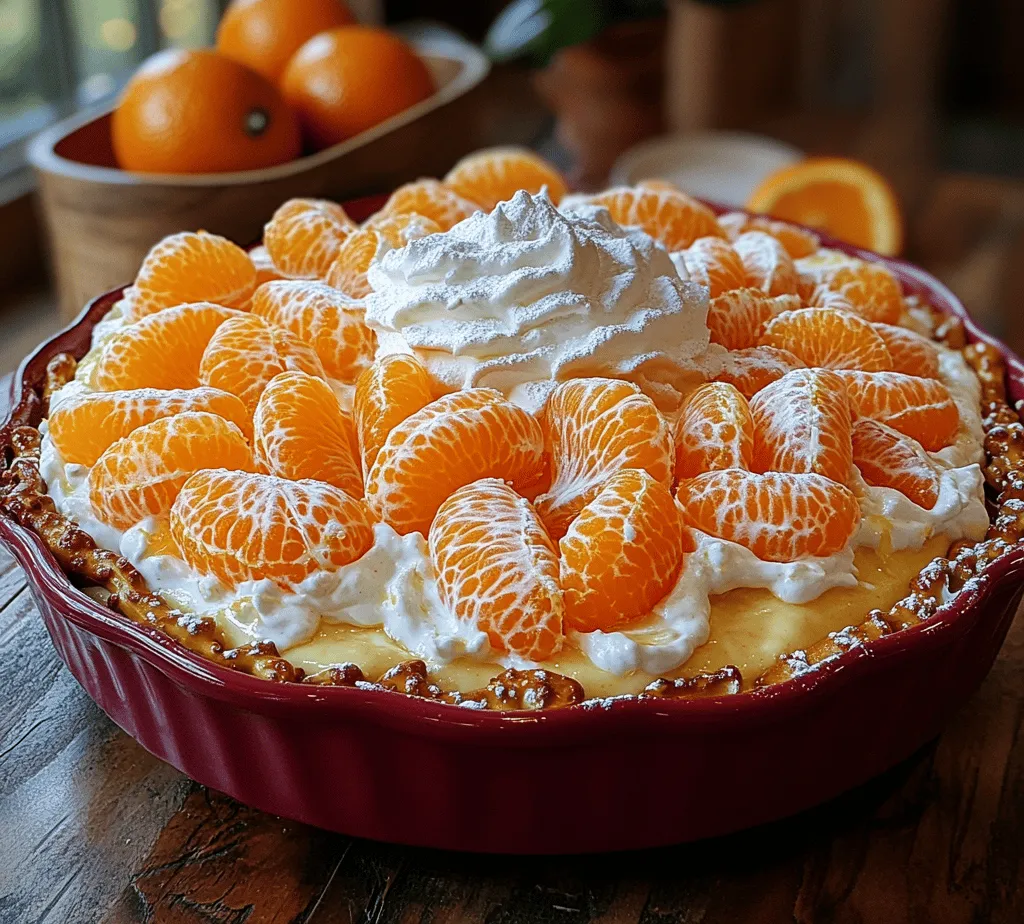 Mandarin Orange Pretzel Salad is a unique and delightful dessert that has captured the hearts of many with its intriguing blend of flavors and textures. This dish cleverly combines the salty crunch of pretzels, the creamy richness of a cheese layer, and the refreshing sweetness of mandarin oranges, creating a tantalizing treat that appeals to a wide range of palates. The juxtaposition of sweet and salty, creamy and crunchy, makes it an irresistible choice for dessert lovers.