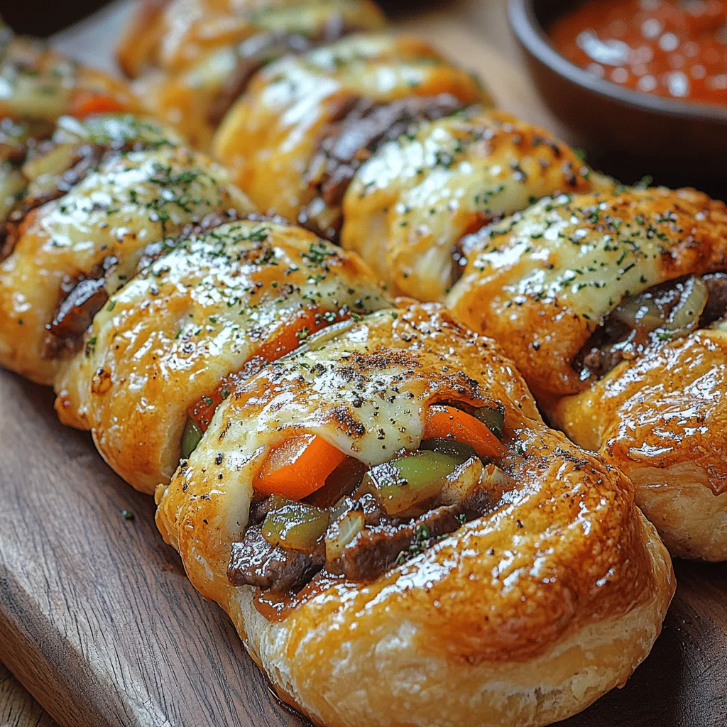 Explore the delightful fusion of flavors with our Philly Cheesesteak Stuffed Cheesy Breadsticks recipe. This indulgent dish marries the classic cheesesteak with the comforting appeal of cheesy breadsticks, making it an ideal choice for game day snacks, family dinners, or a cozy night in. Picture this: a warm, golden-brown breadstick, oozing with gooey cheese, savory steak, and the subtle sweetness of sautéed onions and bell peppers. It's a dish that not only satisfies your cravings but also evokes the rich culinary traditions of Philadelphia.