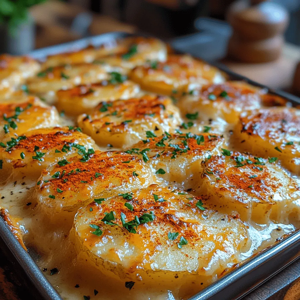 Cheesy scalloped potatoes are a cherished comfort food that warms the heart and pleases the palate. This creamy, cheesy dish is a staple at family gatherings and holiday feasts, known for its indulgent layers of tender potatoes enveloped in a rich, savory cheese sauce. The combination of flavors and textures makes cheesy scalloped potatoes a favorite among both children and adults alike. Whether served alongside a juicy roast, as part of a festive spread, or enjoyed on their own, this dish is an embodiment of home-cooked goodness.