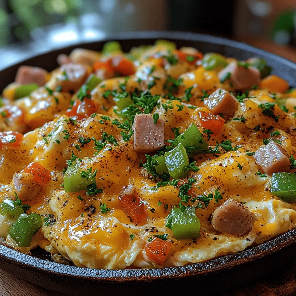 The Denver Omelet Scramble is a vibrant, hearty dish that beautifully combines the classic flavors of a Denver omelet into a quick, easy-to-make scramble. Perfect for breakfast or brunch, this dish is not only delicious but also nutritious, featuring a medley of colorful vegetables, savory ham, and gooey cheddar cheese. Whether you're a busy professional looking for a satisfying start to your day or a family member seeking a delightful weekend brunch, this recipe is guaranteed to please.