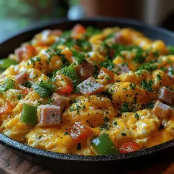 The Denver Omelet Scramble is a vibrant, hearty dish that beautifully combines the classic flavors of a Denver omelet into a quick, easy-to-make scramble. Perfect for breakfast or brunch, this dish is not only delicious but also nutritious, featuring a medley of colorful vegetables, savory ham, and gooey cheddar cheese. Whether you're a busy professional looking for a satisfying start to your day or a family member seeking a delightful weekend brunch, this recipe is guaranteed to please.
