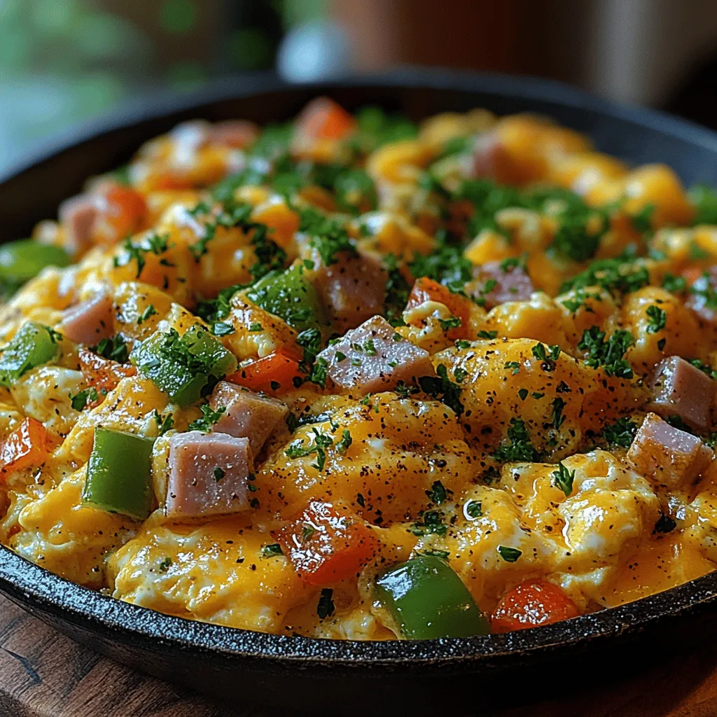 The Denver Omelet Scramble is a vibrant, hearty dish that beautifully combines the classic flavors of a Denver omelet into a quick, easy-to-make scramble. Perfect for breakfast or brunch, this dish is not only delicious but also nutritious, featuring a medley of colorful vegetables, savory ham, and gooey cheddar cheese. Whether you're a busy professional looking for a satisfying start to your day or a family member seeking a delightful weekend brunch, this recipe is guaranteed to please.