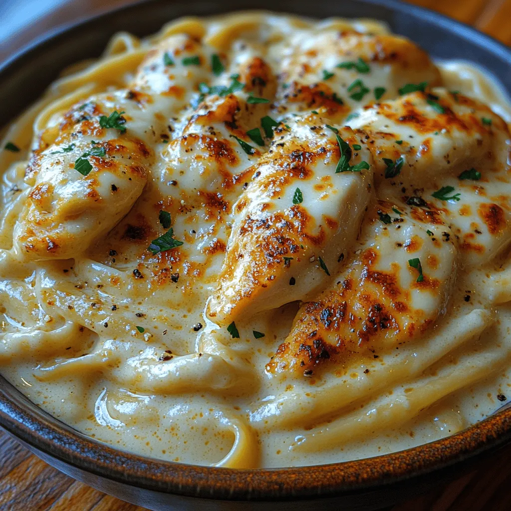 When it comes to comfort food, few dishes captivate the senses quite like a creamy pasta. Among the myriad of options, <strong>Creamy Garlic Chicken Fettuccine Alfredo</strong> stands out as a quintessential favorite, perfect for family gatherings or a cozy weeknight dinner. This dish is a harmonious blend of tender chicken, garlic, and a rich, velvety sauce that clings lovingly to each strand of fettuccine. The allure of this classic dish lies not only in its decadent flavors but also in its ability to bring people together around the dinner table.” /></p>
</p>
<h3>Cooking the Fettuccine</h3>
</p>
<p>To achieve that perfect plate of Creamy Garlic Chicken Fettuccine Alfredo, cooking the pasta correctly is crucial. Start by bringing a large pot of salted water to a rolling boil. The salt is essential; it enhances the pasta’s flavor and helps it achieve that savory taste you crave. Once boiling, add your fettuccine noodles. For the ideal al dente texture, cook the pasta according to the package instructions, generally around 8 to 10 minutes.</p>
</p>
<p>A vital tip for perfect pasta is to taste it a minute or two before the suggested cooking time ends. You want the pasta to be tender yet firm to the bite. This technique ensures that the noodles retain their structure when combined with the creamy sauce later on.</p>
</p>
<p>Don’t forget to reserve about a cup of pasta water before draining. This starchy liquid is a hidden gem when it comes to thickening your sauce and ensuring that the pasta and sauce bond seamlessly. Set it aside in a measuring cup before you drain the pasta in a colander.</p>
</p>
<h3>Sautéing the Chicken</h3>
</p>
<p>Next up, let’s sauté the chicken. Using boneless, skinless chicken breasts, slice them into strips or bite-sized pieces for quick cooking. Season the chicken generously with salt, pepper, and a sprinkle of garlic powder for an extra flavor boost.</p>
</p>
<p>In a large skillet, heat a tablespoon of olive oil over medium-high heat. When the oil shimmers, carefully add your seasoned chicken. Avoid overcrowding the pan, as this can lead to steaming rather than browning. Cook the chicken for 5 to 7 minutes, flipping once, until golden brown and cooked through (the internal temperature should reach 165°F).</p>
</p>
<p>To keep the chicken juicy, allow it to rest for a few minutes off the heat before slicing it further. This resting period helps retain moisture, ensuring every bite is succulent.</p>
</p>
<h3>Creating the Garlic Alfredo Sauce</h3>
</p>
<p>The heart of any Fettuccine Alfredo is, of course, the sauce. Start by melting a couple of tablespoons of butter in the same skillet you used for the chicken over medium heat. As the butter begins to foam, add minced garlic (about 4 cloves for a robust flavor) and sauté for 1-2 minutes until fragrant, being careful not to burn it.</p>
</p>
<p>Next, pour in one cup of heavy cream, stirring continuously. Allow the cream to simmer gently, which will help it thicken. This process usually takes about 3-5 minutes. For added richness, you can incorporate a pinch of nutmeg, which enhances the creaminess without overpowering the garlic flavor.</p>
</p>
<p>As the sauce thickens, keep an eye on its consistency. If it becomes too thick, you can add some of that reserved pasta water to achieve your desired texture. The goal is a smooth, creamy sauce that clings beautifully to the pasta.</p>
</p>
<h3>Incorporating the Cheese</h3>
</p>
<p>Once your Alfredo sauce has reached the desired thickness, it’s time to add the cheese. Traditionally, Fettuccine Alfredo calls for freshly grated Parmesan cheese. Start with about one cup, adding it gradually while stirring continuously. This technique ensures the cheese melts smoothly into the sauce, creating that luxuriously creamy texture.</p>
</p>
<p>If you prefer a cheesier flavor, feel free to mix in some mozzarella or Pecorino Romano for an additional layer of taste. Continue to stir until the cheese is fully melted and incorporated. If the sauce becomes too thick again, add a bit more reserved pasta water to loosen it up.</p>
</p>
<h3>Combining Pasta and Sauce</h3>
</p>
<p>With your pasta cooked, chicken sautéed, and sauce ready, it’s time to bring everything together. In the skillet with the Alfredo sauce, add your drained fettuccine, followed by the sautéed chicken. Use tongs or a large fork to toss everything together gently. This method ensures that every strand of pasta is coated in the creamy sauce and that the chicken is evenly distributed.</p>
</p>
<p>If the dish seems dry, gradually add more of the reserved pasta water until you achieve the desired consistency. This step is crucial for maintaining the dish’s integrity and ensuring that the flavors meld beautifully.</p>
</p>
<h3>Serving Suggestions</h3>
</p>
<p>Presentation can elevate your Creamy Garlic Chicken Fettuccine Alfredo from a simple meal to a restaurant-quality dish. When plating, use a large serving bowl or individual plates. Twirl the pasta using tongs to create a beautiful nest in the center of the plate.</p>
</p>
<p>For a final touch, garnish with freshly chopped parsley or basil for a pop of color and freshness. A light sprinkle of extra Parmesan cheese on top adds visual appeal and enhances the flavor. You can also add a crack of black pepper for a touch of spice.</p>
</p>
<h3>Nutritional Insights</h3>
</p>
<p>Understanding the nutritional content of your Creamy Garlic Chicken Fettuccine Alfredo can help you make informed choices when serving this dish. Each serving (approximately 1.5 cups) contains about 600-800 calories, depending on the exact ingredients used.</p>
</p>
<p>Nutritionally, you can expect roughly:</p>
<p>– <strong>Calories</strong>: 700</p>
<p>– <strong>Protein</strong>: 35g</p>
<p>– <strong>Carbohydrates</strong>: 70g</p>
<p>– <strong>Fats</strong>: 35g</p>
</p>
<p>For those looking to modify the dish, consider using gluten-free pasta to accommodate dietary restrictions. Additionally, swapping heavy cream for half-and-half or milk can reduce calorie content, while still providing a creamy texture. You can also incorporate more vegetables, such as spinach or broccoli, to add nutrients and fiber without significantly increasing calories.</p>
</p>
<h3>Cultural and Culinary Context</h3>
</p>
<p>Fettuccine Alfredo has its roots in Italy, where it originated as a simple dish made from fettuccine pasta, butter, and Parmesan cheese. However, the dish gained immense popularity in the United States, particularly in Italian-American cuisine, where it evolved to include cream, garlic, and various proteins like chicken or shrimp.</p>
</p>
<p>The dish has adapted across cultures, with variations incorporating local ingredients or flavors. In some places, you may find Alfredo sauce made with different types of cheese or infused with herbs and spices. Its enduring popularity can be attributed to its rich, comforting flavors and versatility, making it a favorite for both casual family dinners and festive gatherings.</p>
</p>
<h3>Conclusion</h3>
</p>
<p>Creamy Garlic Chicken Fettuccine Alfredo is a delightful dish that combines rich flavors with comforting textures, making it a versatile choice for any occasion. From its creamy garlic sauce to the perfectly sautéed chicken and al dente pasta, every element contributes to a satisfying culinary experience.</p>
</p>
<p>Whether you’re preparing a meal for your family or impressing guests at a dinner party, this dish is sure to please. With a few simple modifications, it can be tailored to suit various dietary needs without sacrificing flavor. Embrace the creamy goodness of this classic recipe and enjoy it as a comforting meal that brings warmth and satisfaction to your table.</p>
</div>