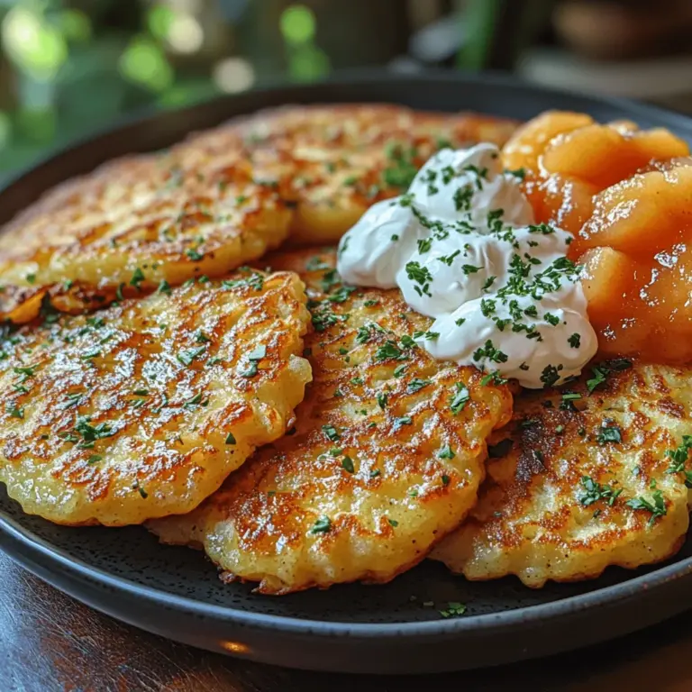 Crispy German Kartoffelpuffer, often referred to as potato pancakes, represent a delightful fusion of simplicity and tradition in the world of culinary comfort food. With their golden-brown color and satisfying crunch, these pancakes are not just a dish but an experience that captures the heart of gatherings, celebrations, and everyday meals alike. Originating from Germany, Kartoffelpuffer is made primarily from grated potatoes and onions, mixed with a few basic ingredients to create a dish that is both versatile and deeply satisfying. Whether enjoyed as a side dish, a main course, or even a snack, Kartoffelpuffer bring a sense of nostalgia and warmth to the dining table.