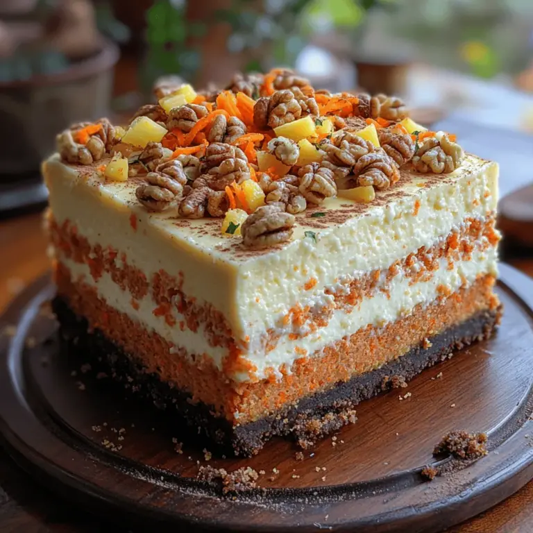 If you're on the lookout for a dessert that perfectly marries the rich, spiced goodness of carrot cake with the creamy indulgence of cheesecake, then look no further than the Heavenly Carrot Cake Cheesecake. This delightful fusion dessert not only tantalizes the taste buds but also satisfies the soul with its unique combination of flavors and textures. With the warm spices of cinnamon and nutmeg from the carrot cake layer harmonizing beautifully with the velvety smoothness of the cheesecake, this dessert is sure to become a favorite at any gathering or special occasion.