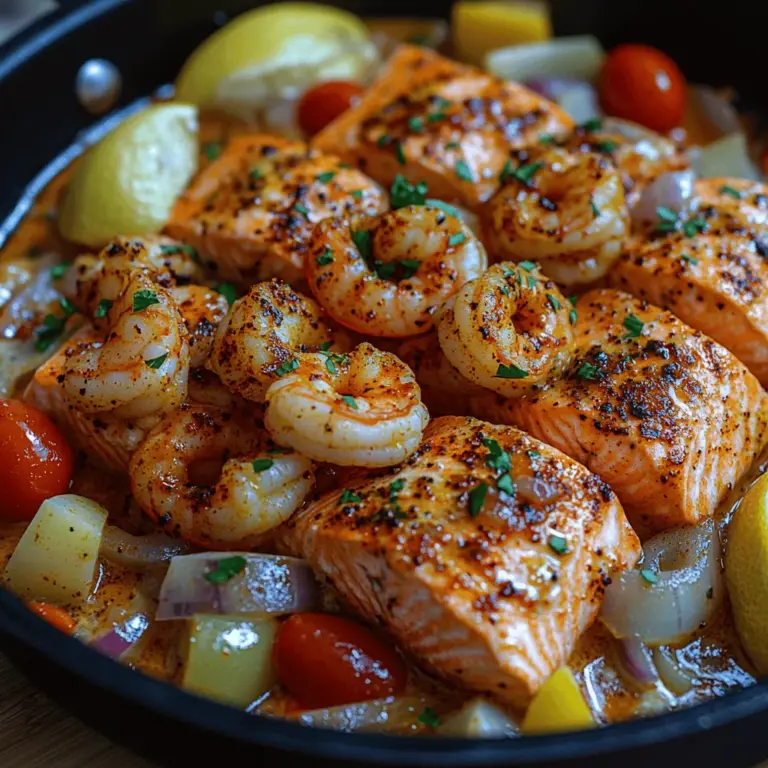 If you're on the hunt for a dish that tantalizes your taste buds with a symphony of bold flavors, look no further than Spicy Cajun Salmon and Shrimp Delight. This vibrant recipe marries succulent salmon and juicy shrimp with the zesty, aromatic essence of Cajun cuisine, creating a culinary experience that is both satisfying and unforgettable. Cajun cuisine, hailing from the heart of Louisiana, is renowned for its rich history and vibrant flavors, making it a beloved choice for food enthusiasts around the globe. Its signature blend of spices and fresh ingredients delivers a sensory delight that elevates any meal.