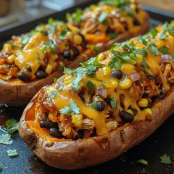 Are you looking for a delicious, wholesome, and visually appealing dish that can serve as a hearty meal or a crowd-pleasing appetizer? Look no further than BBQ Chicken Stuffed Sweet Potatoes! This delightful dish combines the natural sweetness of baked sweet potatoes with savory, smoky BBQ chicken, topped with melty cheese and fresh garnishes. It's not just a feast for the taste buds; it's also a nutritional powerhouse packed with vitamins and protein.